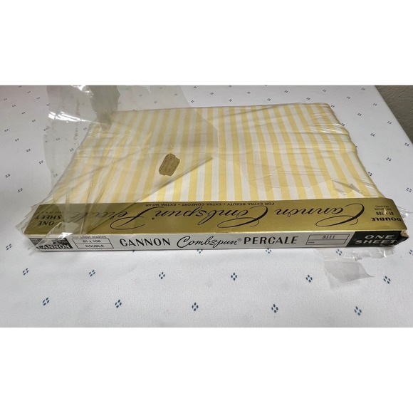 1960's Vintage Cannon Combspun Percale Double Bed Sheet Yellow Stripe RETRO‎ - Picture 5 of 12